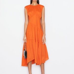 Frame gathered seam midi dress in orange crush. Size S. Never been worn.